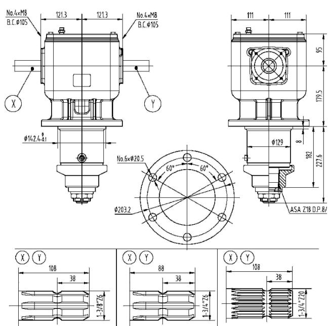 U100 Series 1:1.83 100HP Agricultural Gearbox for Rotary Mower