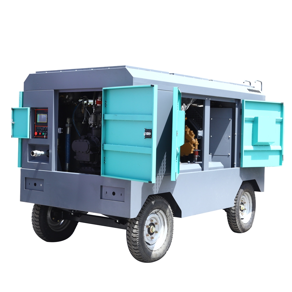 Heavy Duty Drilling and Mining Industry Diesel Engine Portable Screw Air Compressor with Wheels