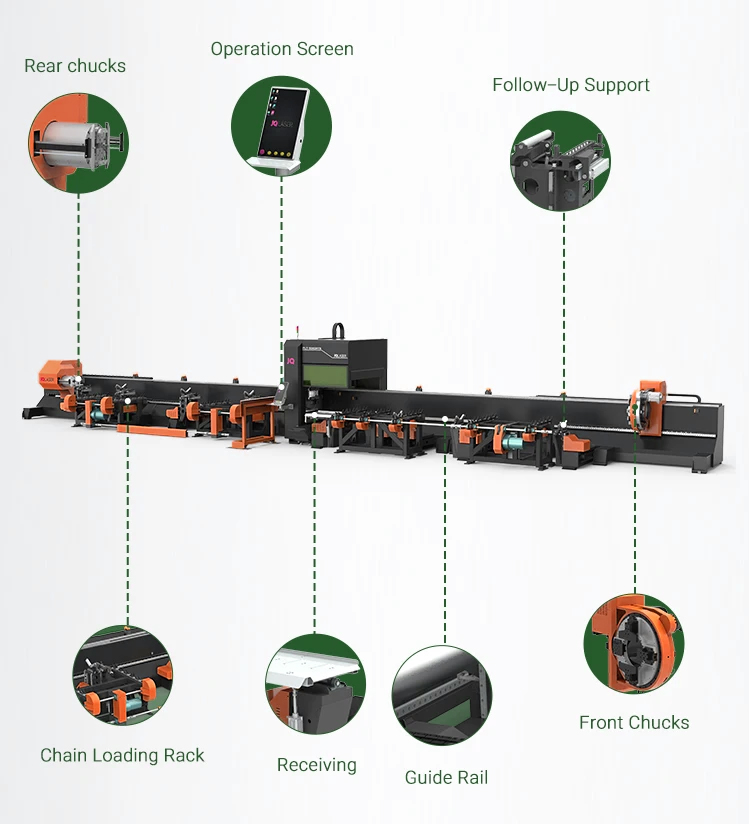 EP 8KW Laser Pipe Cutting Machines Three Chuck Big Diameter H Beam Carbon Steel Cnc Tube Laser Cut Machine