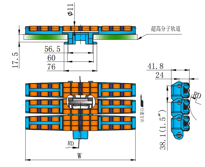 High Quality 882 Series Flat Top Turning Chain-hook Type Plastic Chain