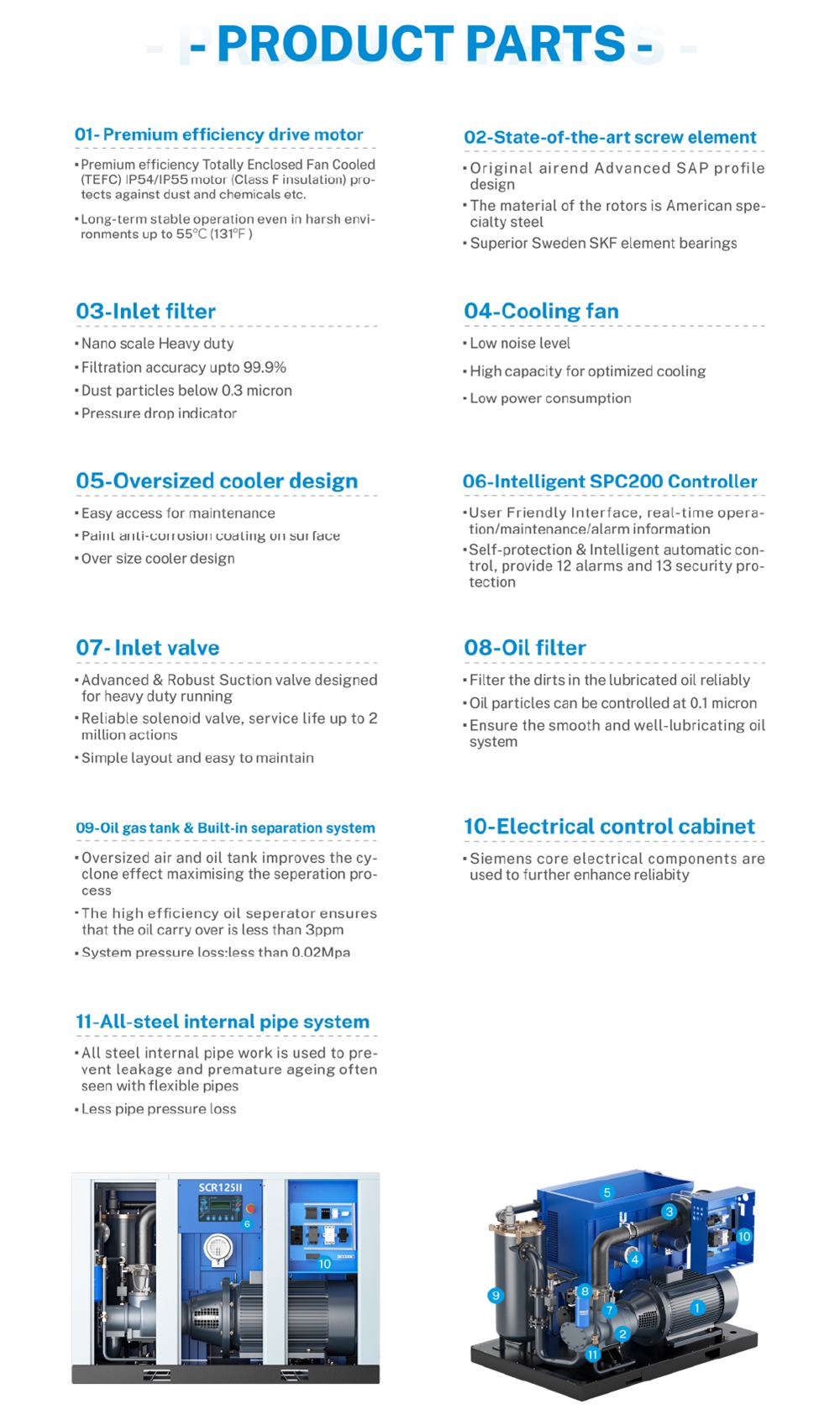 200KW 270HP Big Power Screw Silent Stationary air Compressor Price List (SCR270II)