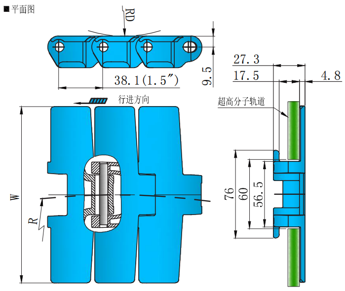 882 Series Flat Top Turning Chain-hook Type Plastic Chain