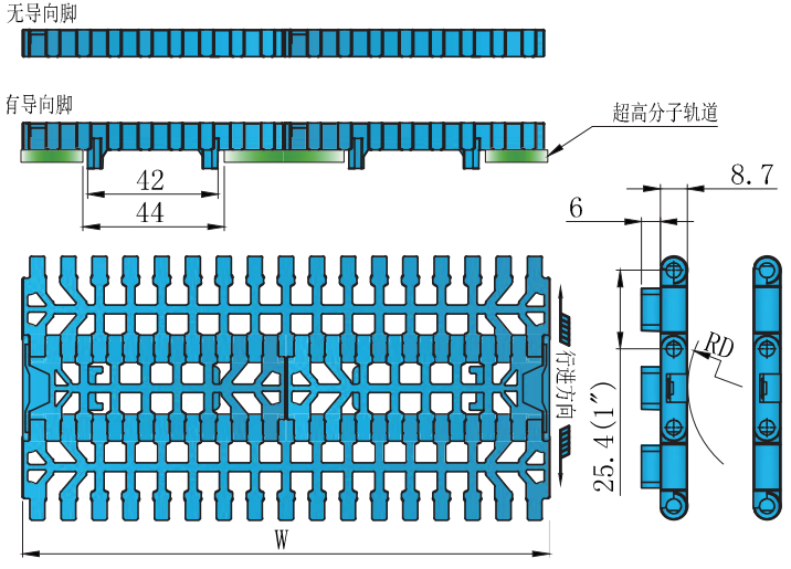 1000 Series 25.4mm Pitch Surface Hollowing Plastic Leaf Chain for Sale
