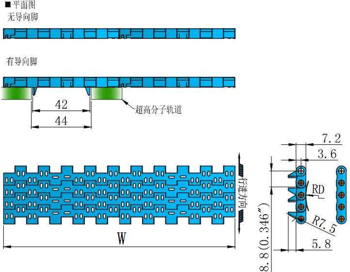 8835 Series 8.8mm Ultra-small Pitch Surface Hollowing Flat Top Chain Network Plastic Chain