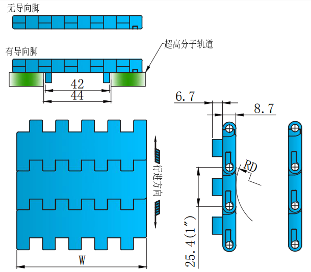 High Quality 1600 Series Flat Top Straight Plastic Chain 25.4mm Pitch Leaf Chain for Sale