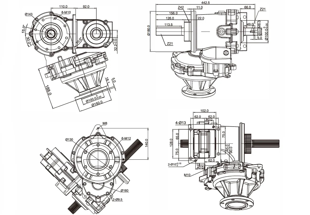 German Champion Four Disc Speed Reducer Gear Drive Type 3500 High Performance Silage Machine Gearbox for Forage Harvester