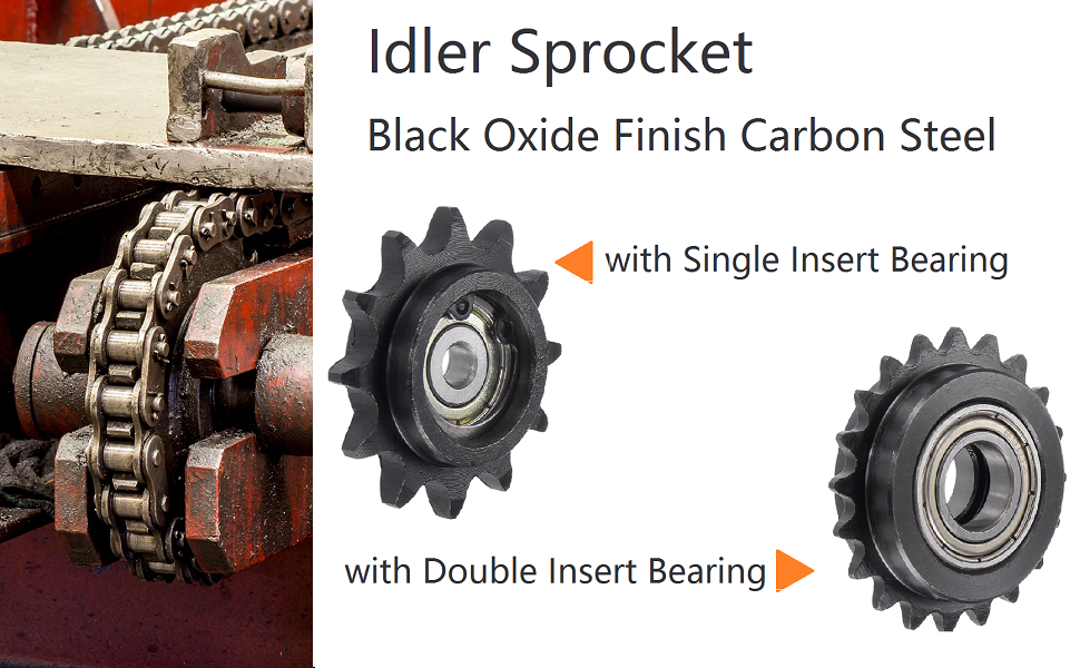 #25 Chain Idler Sprocket 6mm Bore 1/4" Pitch 17 Tooth Tensioner     Carbon Steel with Insert Double Bearing for ISO 04C Chains