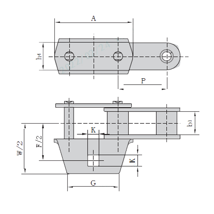 Agriculture Chain CA557F4 Steel Conveyor Chains With F4 Attachments