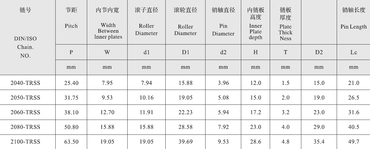 2100-TRSS Stainless Steel Short Pitch Double Pitch Top Stainless Steel Roller Chain and Sprockets in Steel