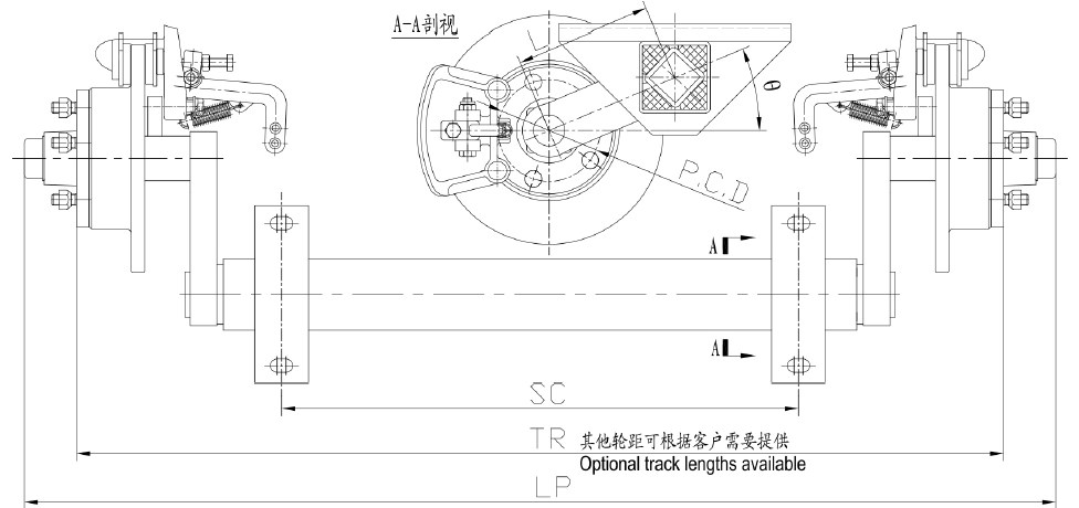 Widely Uesd Trailer Torsion Axle With Disc Brake Series FANPJ0.75F5 FANPJ1.5F5 FANPJ1.8F5