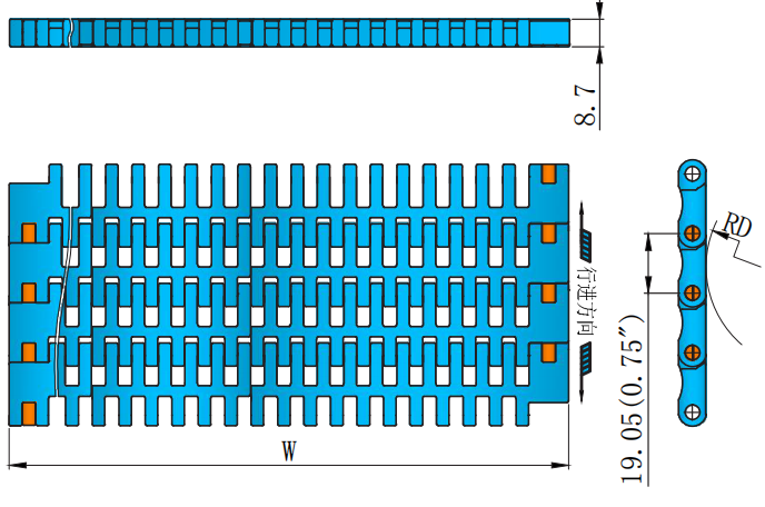 7300 Series 19.05mm Pitch Surface Hollowing Plastic Chain