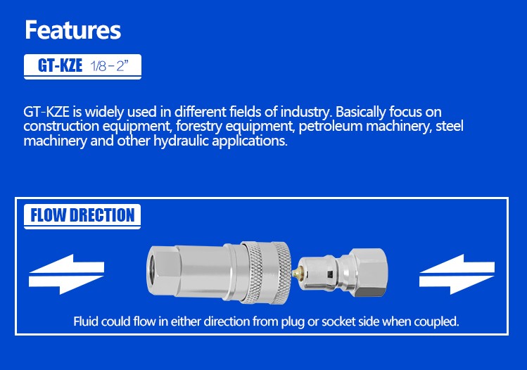 KZE 1/2 Inch  NPT/BSP Thread  Female /male Hydraulic Quick Coupling &hydraulic Quick Release Coupling