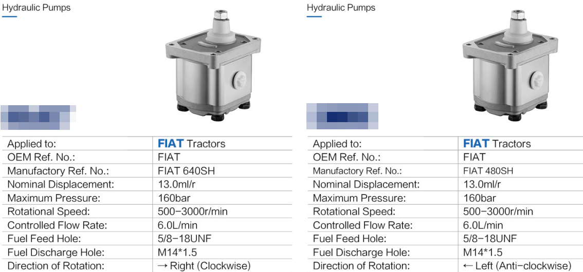160/200bar Left/right Gear Hydraulic Pumps Replacement of Flat Tractor 5131170, 5180273,5180271, 5135887,  5167392, 5180275