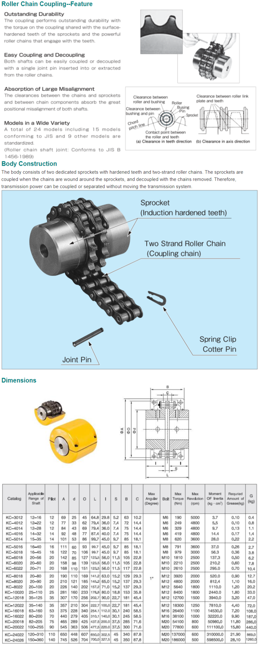 KC4016 KC6022 KC 8018  Flexible Roller Chain Coupling