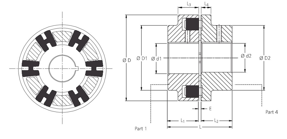 H Type Flexible Shaft Coupling With H Rubber Spider