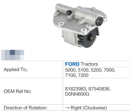 High Quality Single Acting Right Electric Hydraulic Pump Replacement of ford Tractor 5100,5000,5200,7000,7100,7200 Machine
