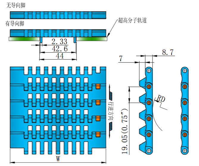 Good Quality 7300 Series 19.05mm Pitch Surface Hollowing Plastic Chain