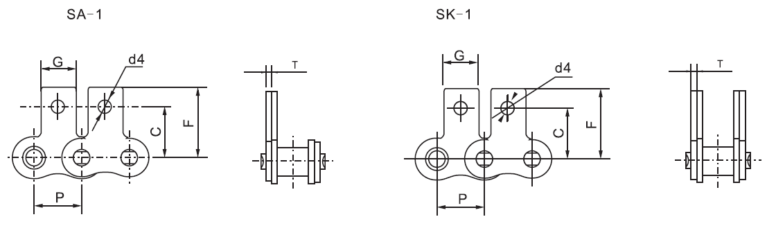 SS10A SS50 Short Pitch Stainless Steel Conveyor Chain with SA-1 & SK-1 Attachments Steel Sprockets for Transmission Applications