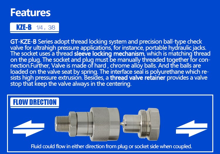 KZE-B 3/8  Inch Cone Valve  NPT/BSP  Threaded Locked Type 10000PSI/700BAR Super High Pressure Hydraulic Connector and Coupling