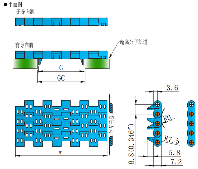 High Quality 8835 Series 8.8mm Ultra-small Pitch Surface Hollowing Flat Top Chain Network Plastic Chain
