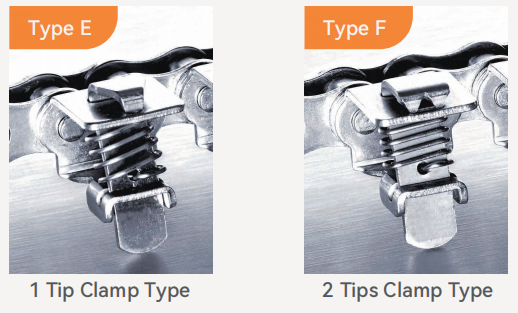 2 Tips Clamp (Type F) 08B1GC-F Stainless Steel Gripper Roller Chain for Form Fill and Vacuum Seal Wrapping