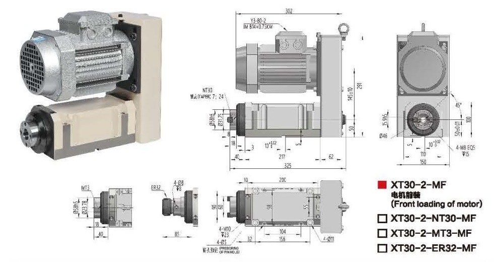 Boring and Milling Head Unit, XT30-2 Model with NT30/MT3/ER32 Spindle, China Manufacturer OEM / ODM