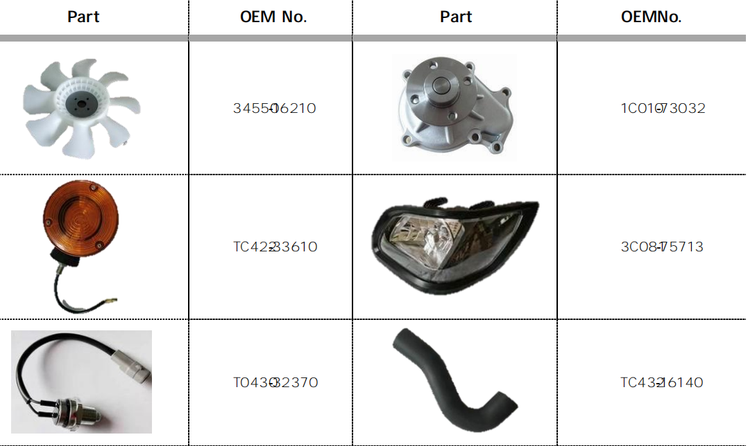 Agricultural Spare Tractor Parts Replacement of Kubota 32530-26823,W9518-59121,3C315-42300,3C091-43520,3A111-82202