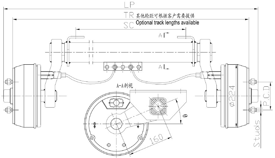 High Quality Trailer Torsion Axle With Mechanical Brake Series FANGX0.75F4 FANGX1.5F4 FANGX1.8F4 Torsion Axle