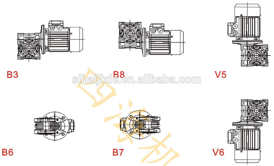 RV075 Worm Reducer Gearbox Low Rpm Mounting Positions Gear Motor