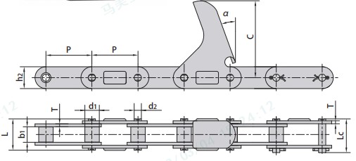 CA2060-C6E CA2060H-C6E CA550V-C6EF1  Agricultural Steel Conveyor CA2060 Roller Chains With Attachment