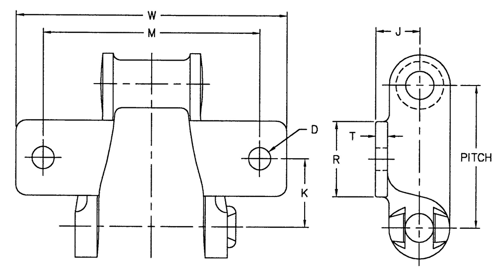 H Class H60-K1 H78-K1 Mill Chain with K1 Attachment for Transmission Chains